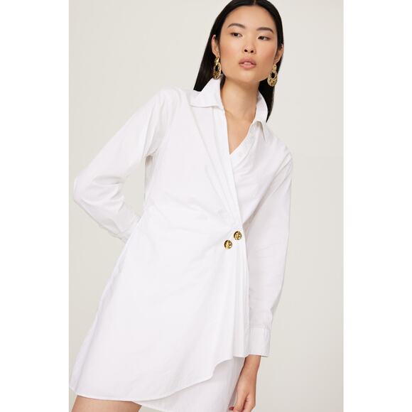 Tanya Taylor Winnie White Long Sleeve Poplin Wrap Shirt Mini Dress Size 6 - Picture 3 of 14